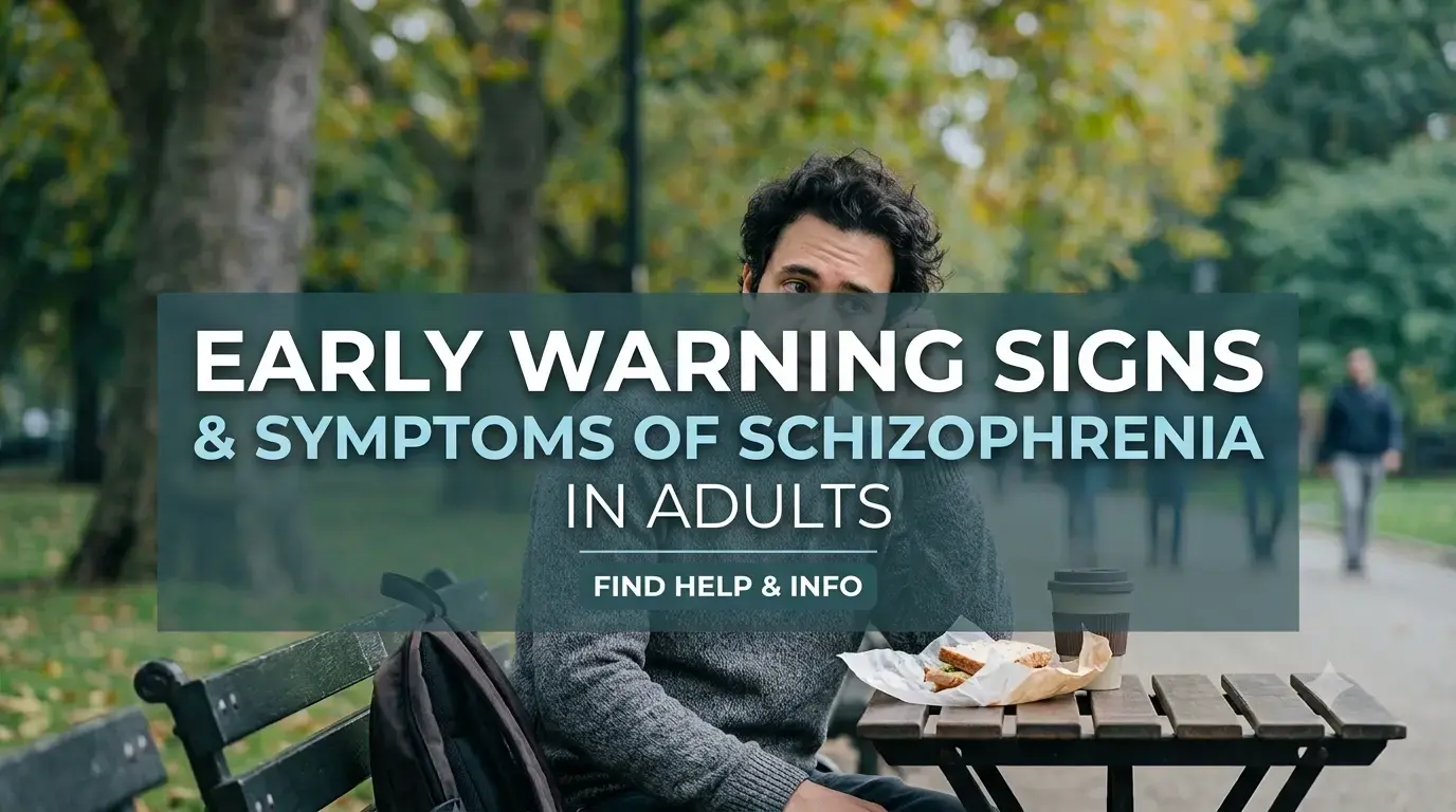 a man sitting alone on a park bench illustrating the early warning signs and symptoms of schizophrenia in adults.