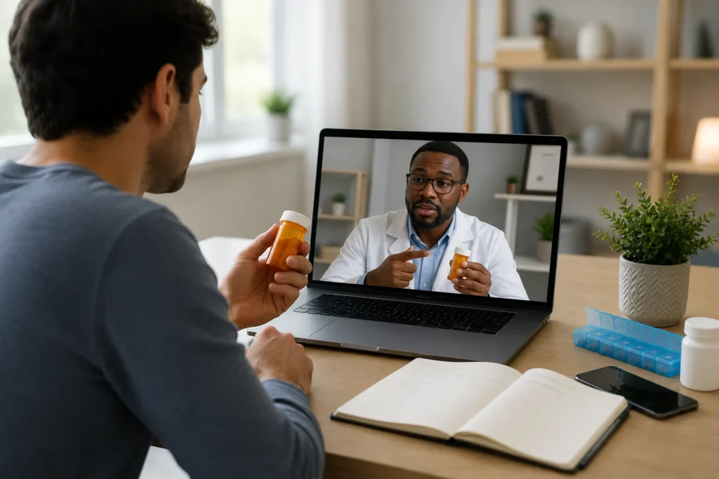 Medication management for schizophrenia during a secure telehealth appointment with a licensed mental health provider in Overland Park, KS