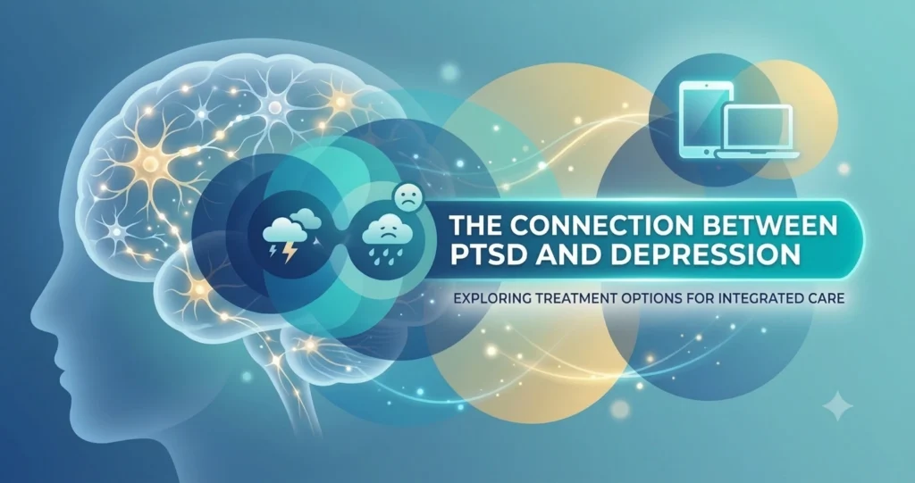 Illustration showing the connection between PTSD and depression